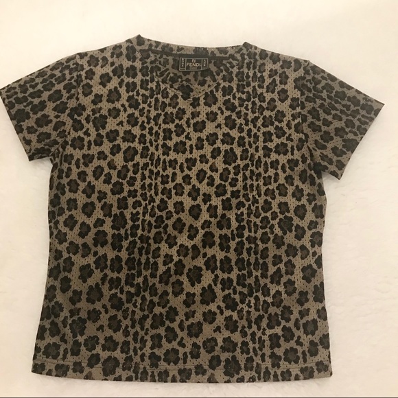 Fendi V neck Leopard Pattern Eyelets tops AK36291 size XS- S - Picture 2 of 8